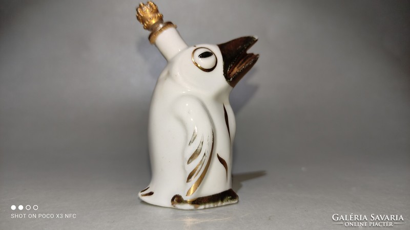Aranyozott fehér porcelán koronás holló figurális parfümös parfümtartó