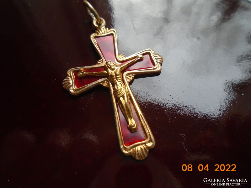 Gilded crucifix pendant with red enamel