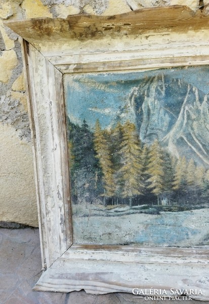 Antique painting oil painting landscape marked foal
