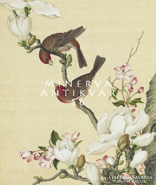 18th century Chinese silk painting reprint print, blossoming apple tree, white magnolia, Asian birds