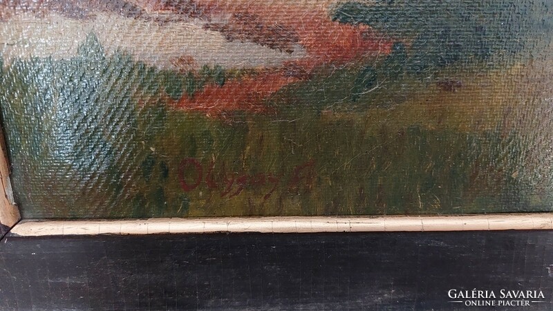 Régi tanyarészlet festmény Olgyay szignóval  49x39 cm kerettel