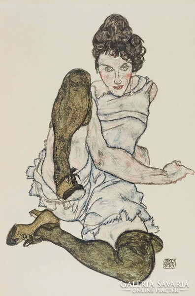 Egon schiele - woman in stockings - canvas reprint on blindfold