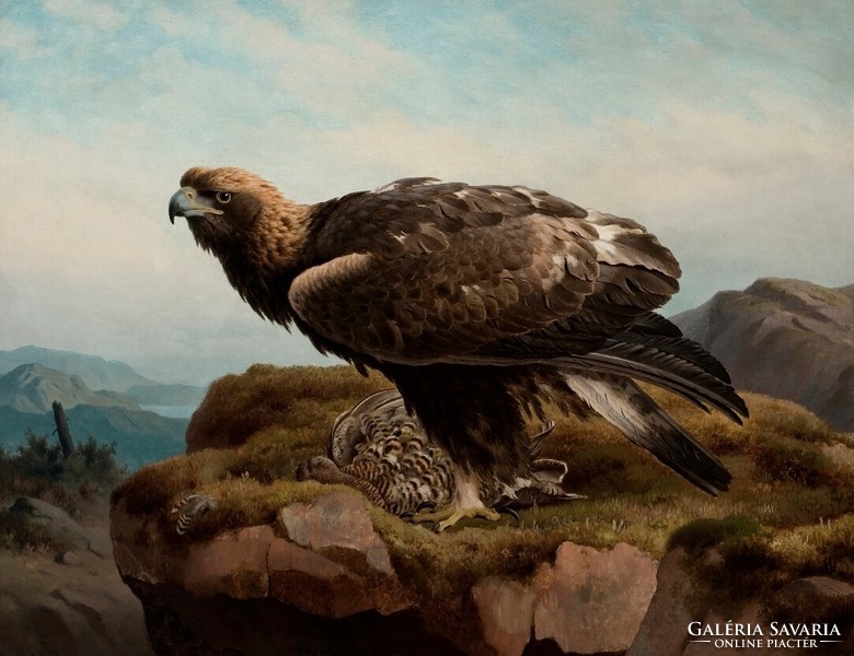 Von wright - golden eagle on the rock - canvas reprint on blindfold