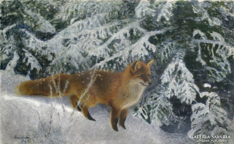 Liljefors - fox in winter - canvas reprint on blindfold