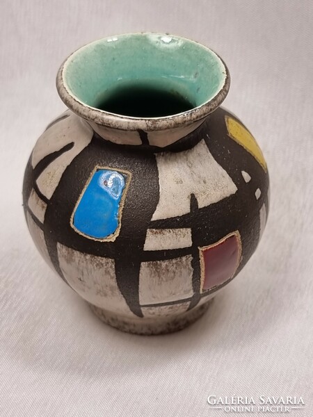 Retro style, painted-glazed ceramic vase, germany, dated 1985, work in an unknown workshop