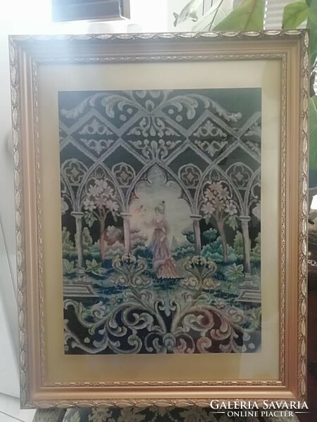Beautiful antique micro tapestry in beautiful frame