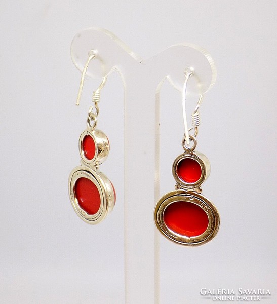 Coral Stones Silver Dangle Earrings (zal-ag103294)