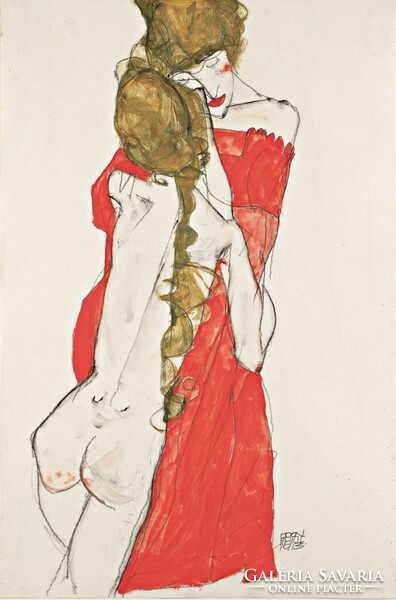 Egon Schiele - mother with daughter - canvas reprint blindfold