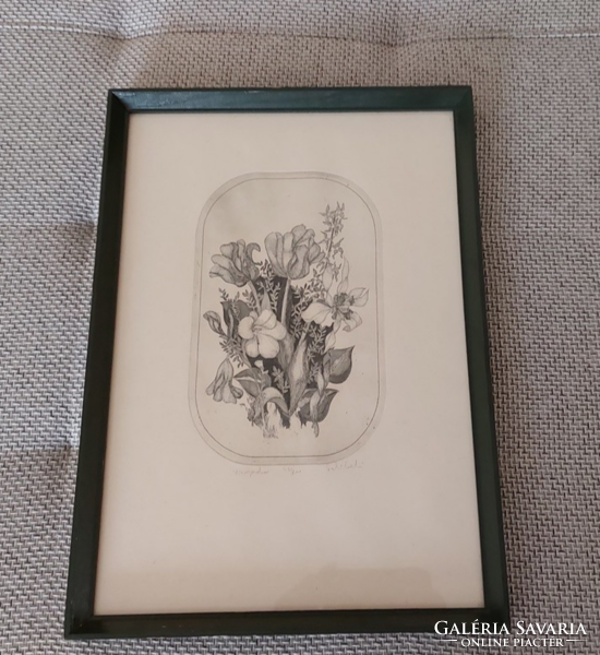 (K) sábo László bouquet of flowers etching 37x52 cm with frame