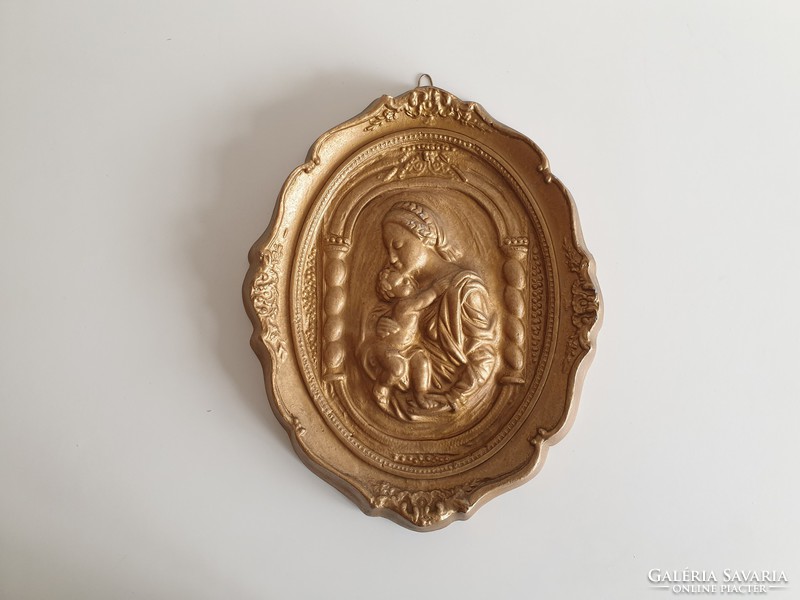 Old antique marked large size molded relief religious image wall ornament with crowned coat of arms seal