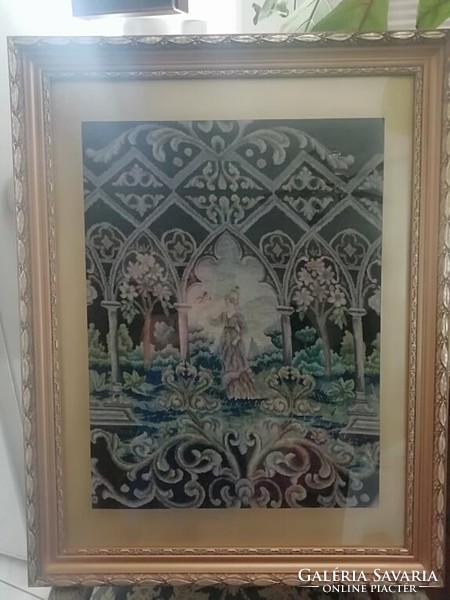 Beautiful antique micro tapestry in beautiful frame