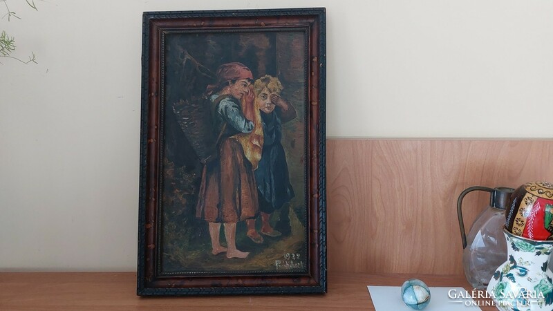 Szignózott antik festmény 1922-ből (Prohászka?) 27x42 cm kerettel