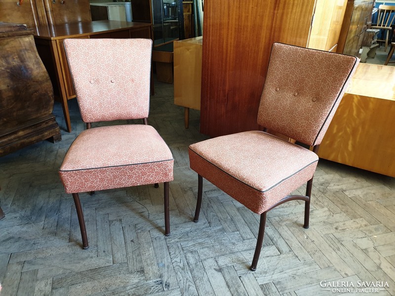 Old retro upholstered chair with metal frame tubular frame