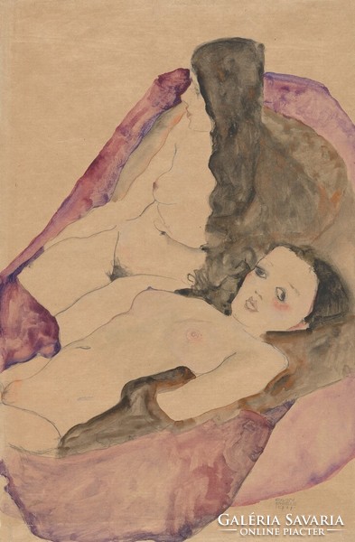 Egon schiele - two reclining nudes - canvas reprint on blindfold