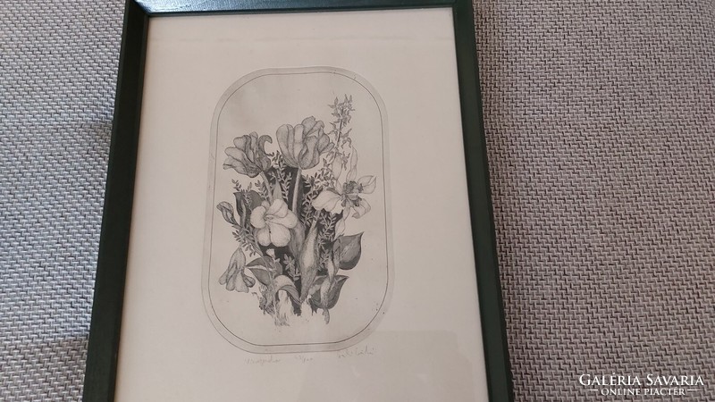 (k) Szabó László virágcsokor rézkarc 37x52 cm kerettel