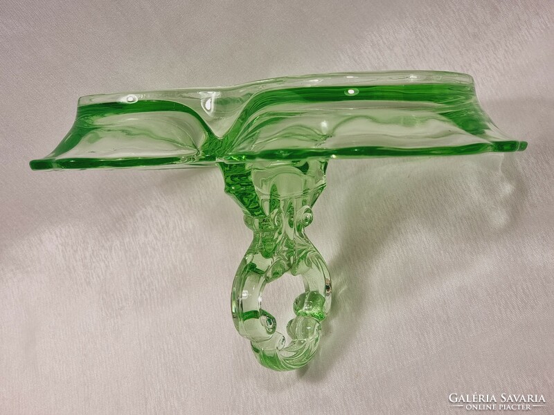Uranium-green glass offering, table decoration, without markings, the work of an unknown manufactory, second half of the xx.Szd.