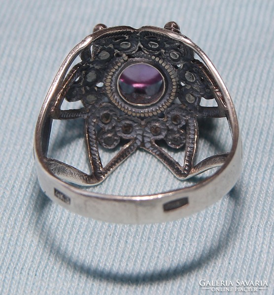 Antique Russian filigree (875) silver ring with genuine amethyst gemstone