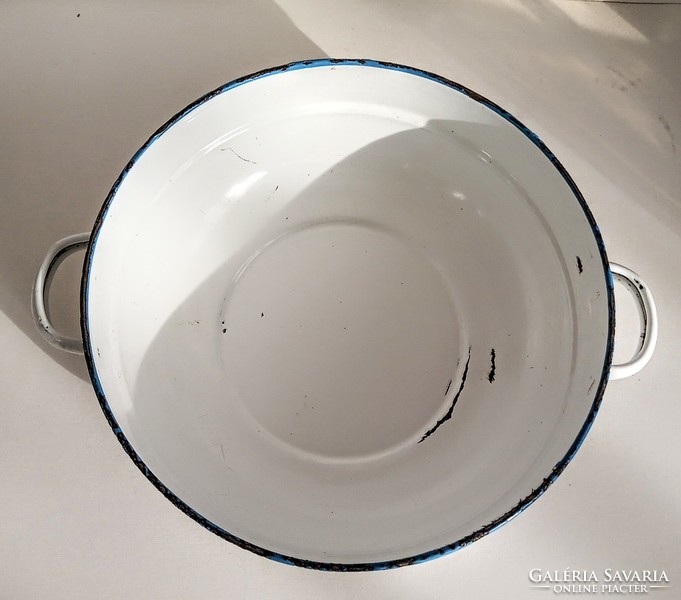 Old enamel bowl with blue forget-me-not 24cm