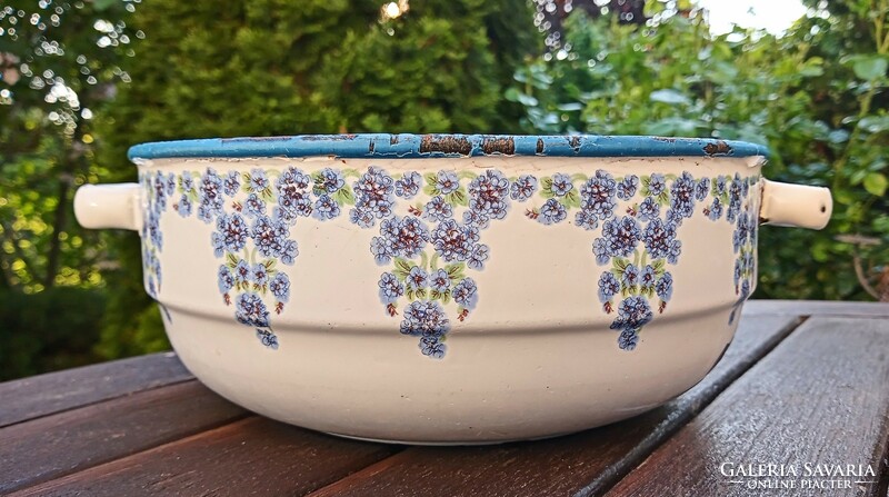Old enamel bowl with blue forget-me-not 22cm weiss manfred