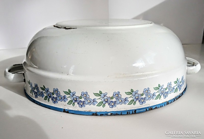 Old enamel bowl with blue forget-me-not 24cm