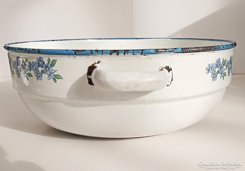 Old enamel bowl with blue forget-me-not 24cm