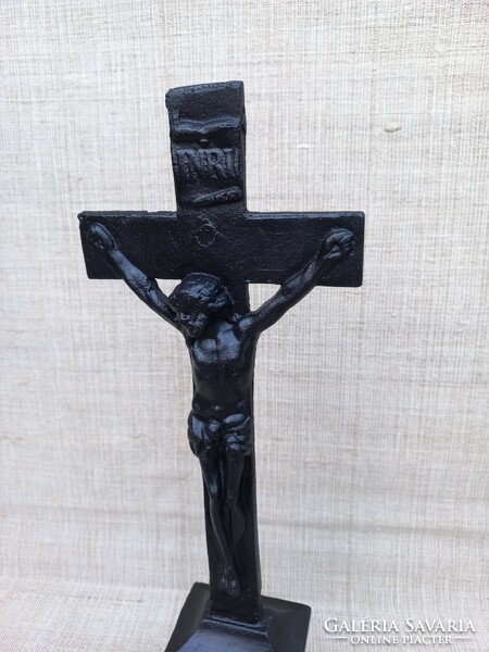 Old cast iron cross crucifix, cleaned surface treated