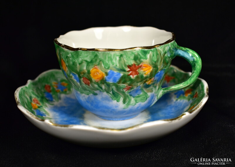 1948 KÉZZEL FESTETT SCHLAGGENWALD SZIGNÁLT PORCELÁN TEÁSCSÉSZE