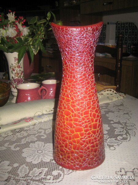Zsolnay oxblood honey cracked vase 11 x 28 cm, shield seal