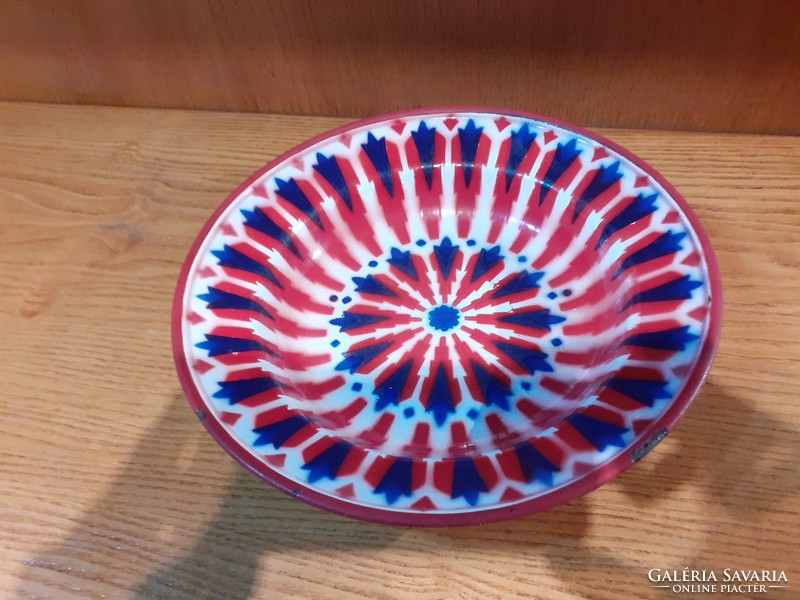 Old tin plate enameled metal plate red blue white beautiful condition