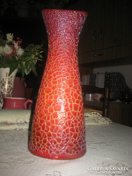 Zsolnay oxblood honey cracked vase 11 x 28 cm, shield seal