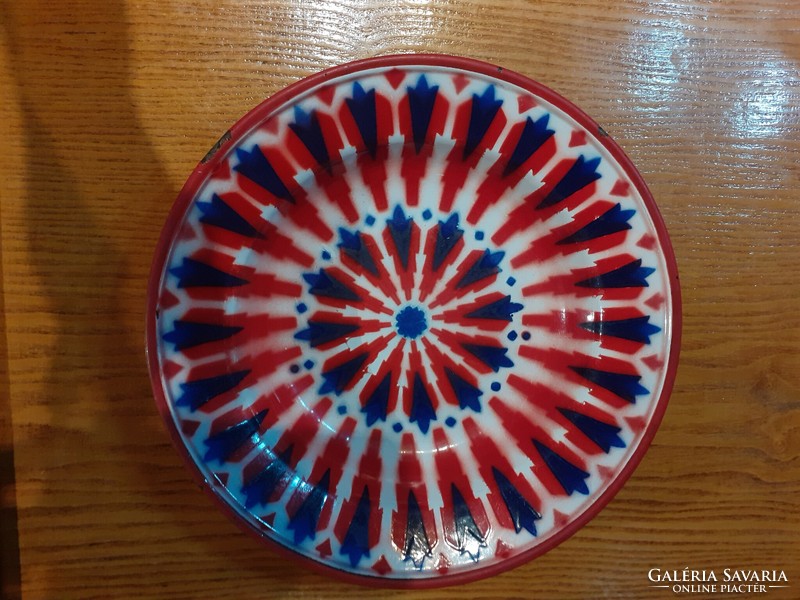 Old tin plate enameled metal plate red blue white beautiful condition