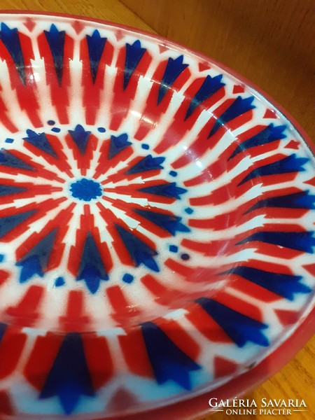Old tin plate enameled metal plate red blue white beautiful condition
