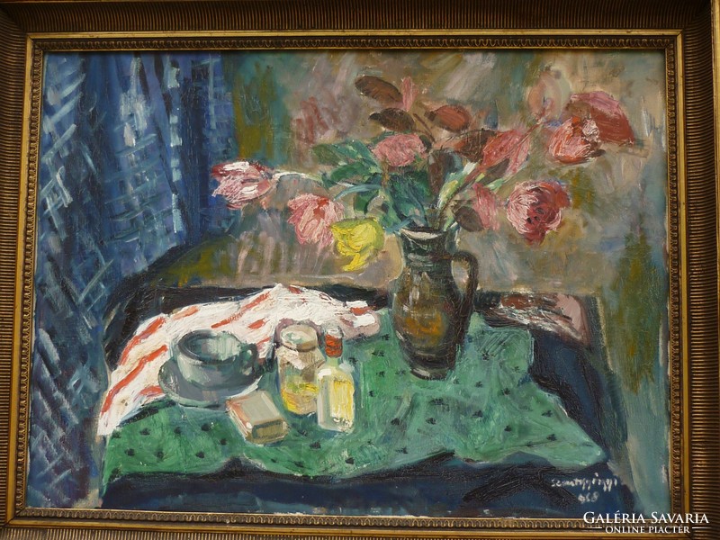 Eladó Szentgyörgyi Kornél: Virágcsendélet című olajvászon festménye