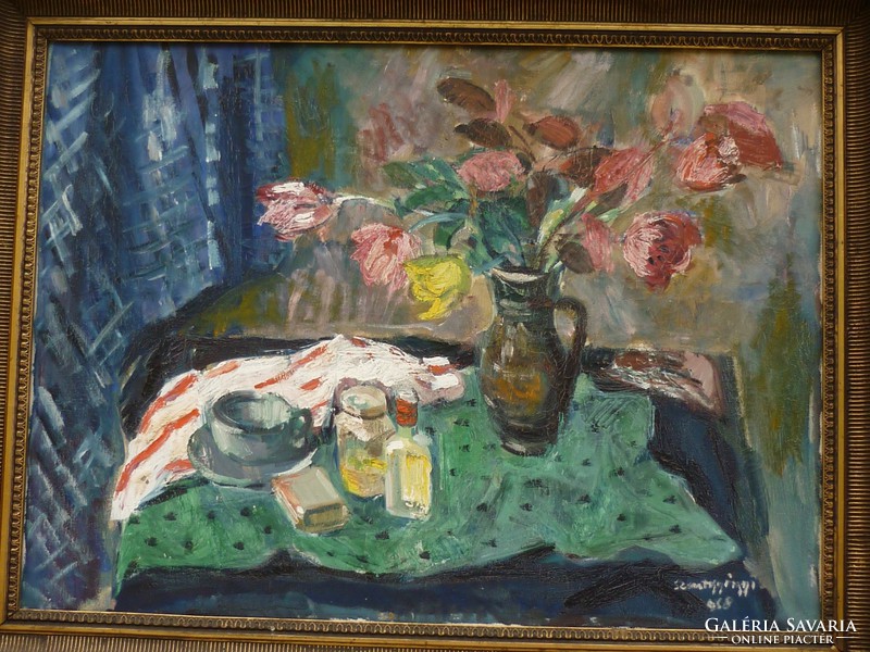 For sale at the time of Szentgyörgy: oil canvas painting entitled Still Life with Flowers