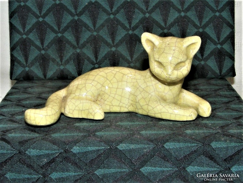 Antique goldscheider cracked glazed panther figure - circa 1920