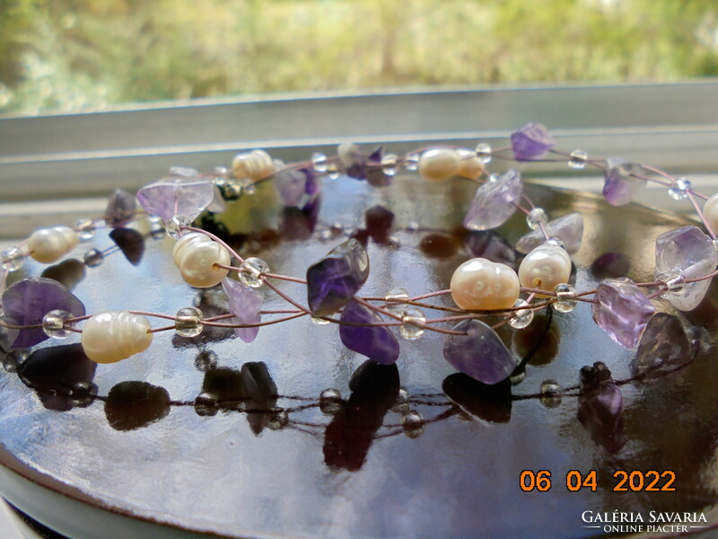 Freshwater true pearl and amethyst necklace