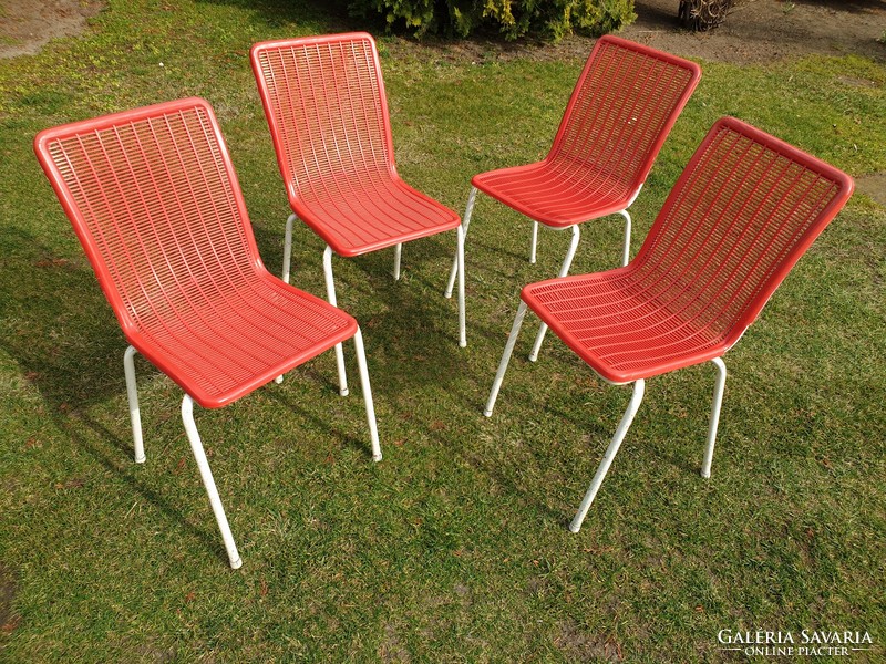 Old retro 4 piece tubular metal frame beach chair garden chair set mid century beach furniture