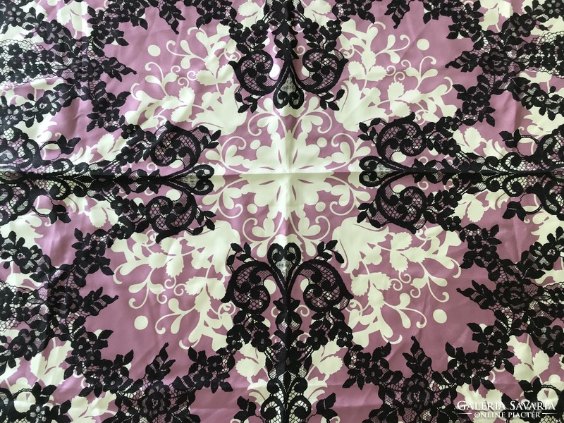 Elie saab silk scarf with lace-like black pattern, 87 x 87 cm