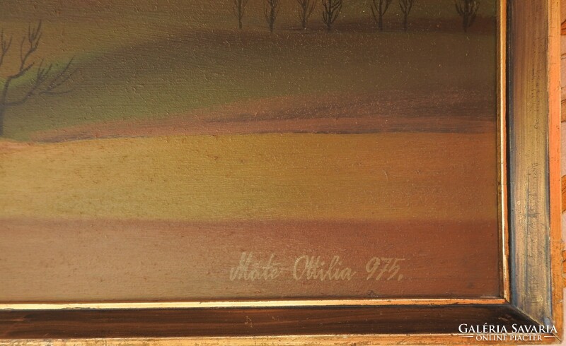 Máté Ottilia  festmény olaj/ fa Dombos Táj Olajfestmény - etikettel