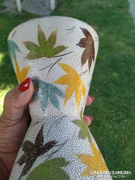 Beautiful vase with autumn leaves!! Cracked glazed, ceramic, flower vase for sale!