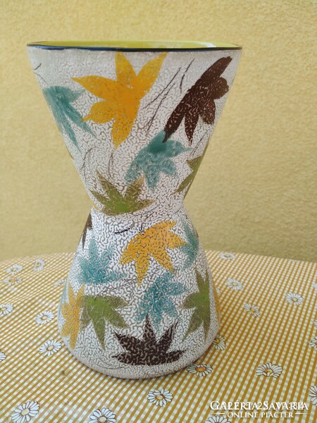 Beautiful vase with autumn leaves!! Cracked glazed, ceramic, flower vase for sale!