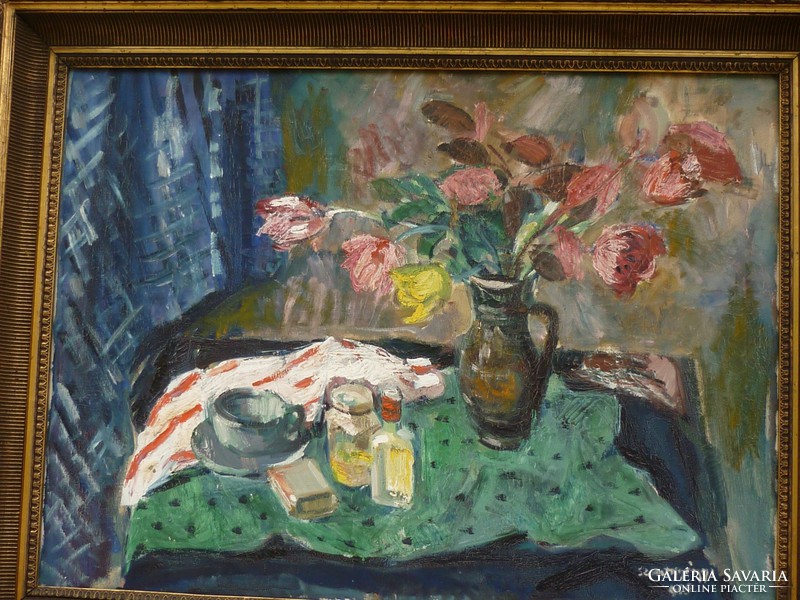 Eladó Szentgyörgyi Kornél: Virágcsendélet című olajvászon festménye