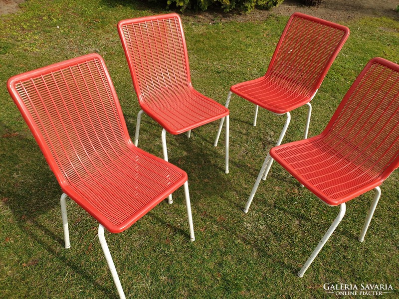 Old retro 4 piece tubular metal frame beach chair garden chair set mid century beach furniture