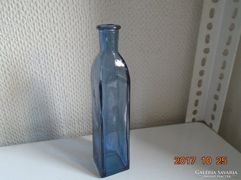 Petrol kék szögletes francia Reims üveg 18 cm