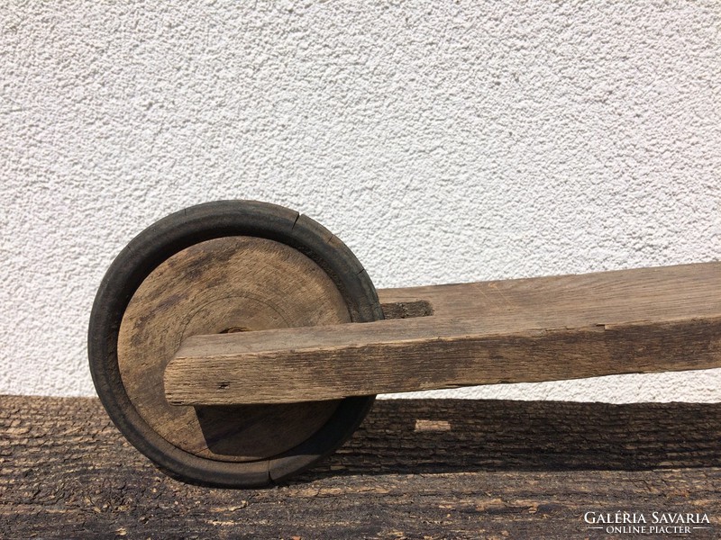 Old vintage toy old forward wooden wheel roller with 50s wooden frame