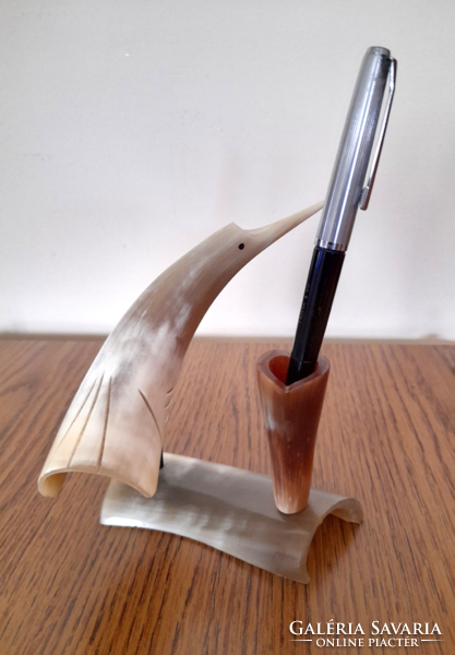 Art deco horn pen holder on desk