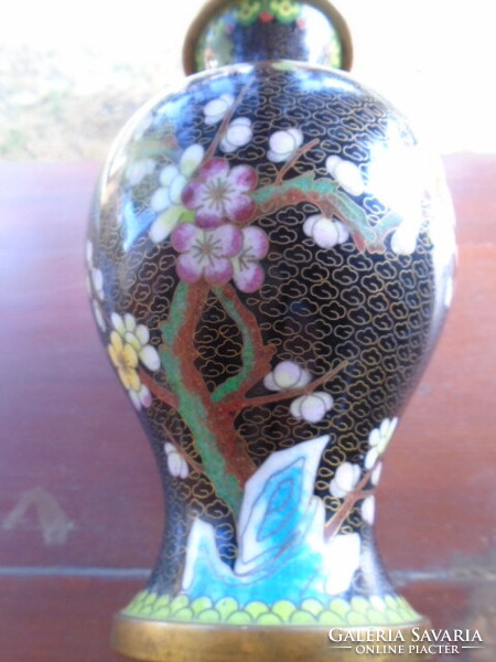 Régi kínai rekeszzománc váza - tűzzománc váza madár  és virág motívumokkal hibátlan nagyobb méretű
