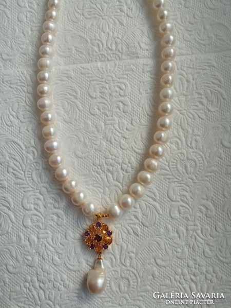 Pearl-amethyst-citrine 925 sterling silver necklace