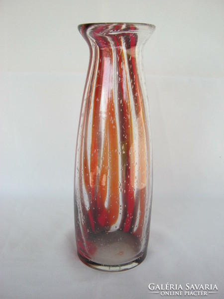 Retro ...  érdekes csíkos buborékos üveg váza 25 cm