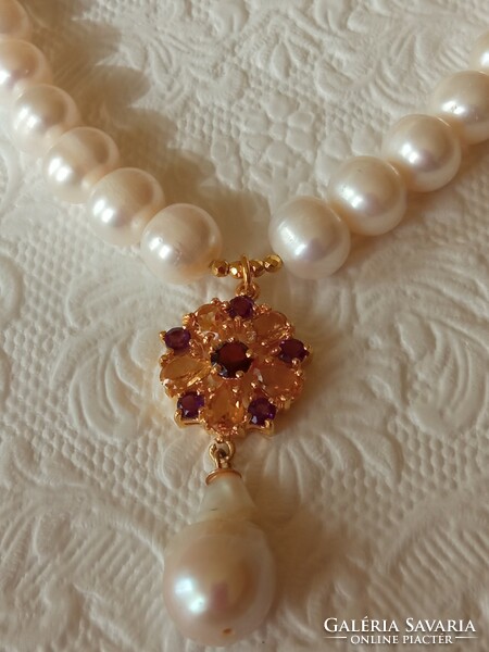 Pearl-amethyst-citrine 925 sterling silver necklace